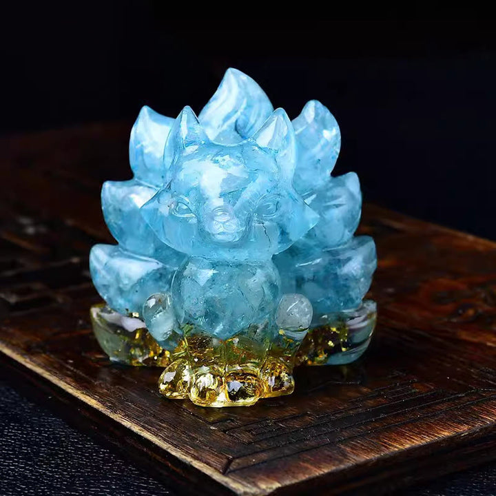 Buddha Stones天然石各種 クリスタル ストロベリークォーツ アメジスト 九尾の狐 守護 家の装飾 - アクアマリン 5.5×4.5×5.5cm - image 30
