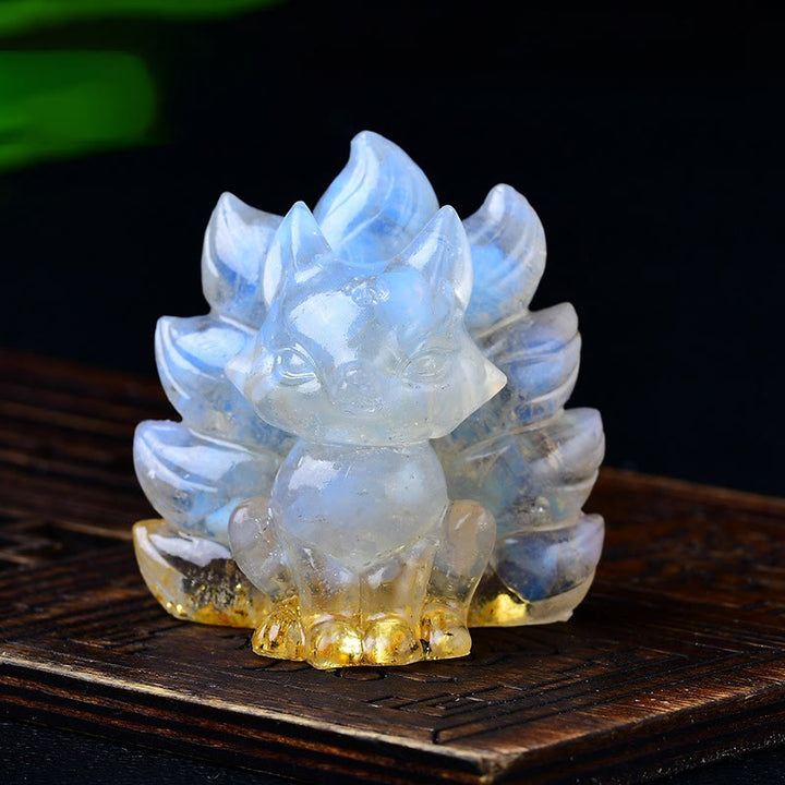 Buddha Stones天然石各種 クリスタル ストロベリークォーツ アメジスト 九尾の狐 守護 家の装飾 - オパール 5.5×4.5×5.5cm - image 36