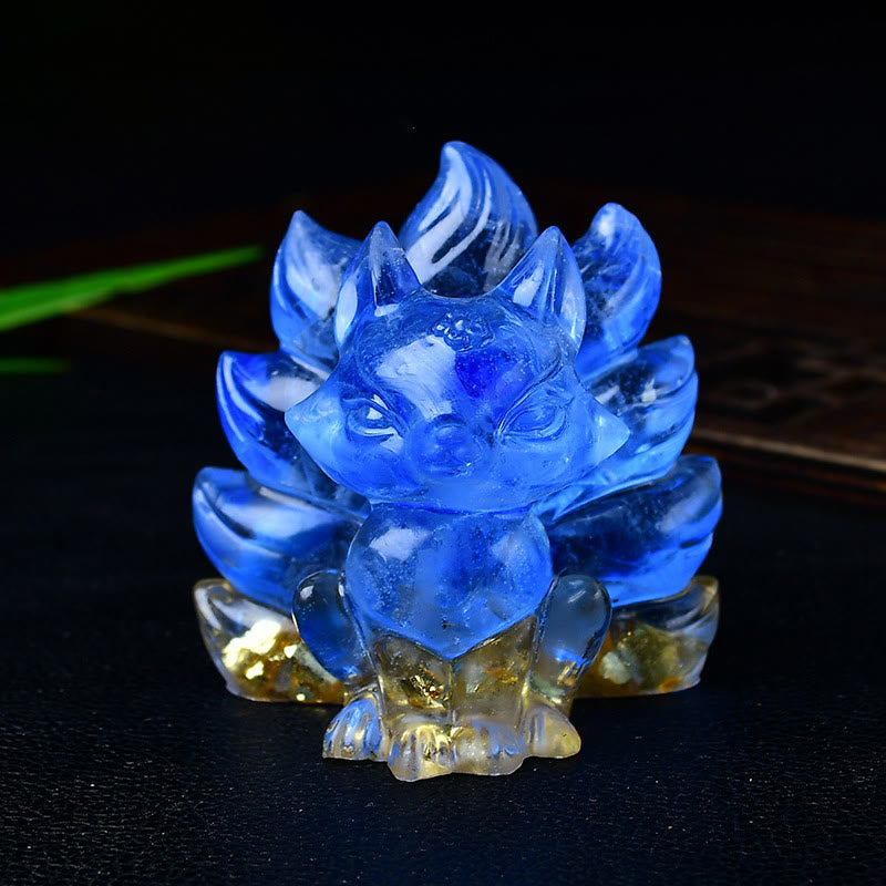 Buddha Stones天然石各種 クリスタル ストロベリークォーツ アメジスト 九尾の狐 守護 家の装飾 - ブルーストーン 5.5×4.5×5.5cm - image 38