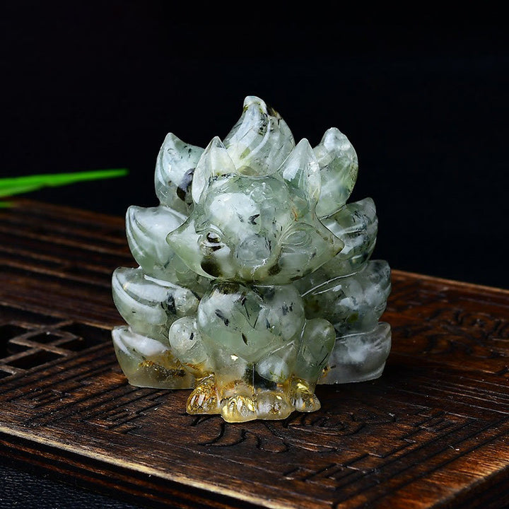 Buddha Stones天然石各種 クリスタル ストロベリークォーツ アメジスト 九尾の狐 守護 家の装飾 - プレナイト 5.5×4.5×5.5cm - image 44