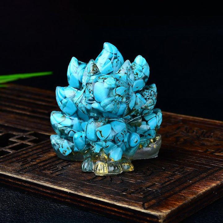 Buddha Stones天然石各種 クリスタル ストロベリークォーツ アメジスト 九尾の狐 守護 家の装飾 - ブルーターコイズ 5.5×4.5×5.5cm - image 49
