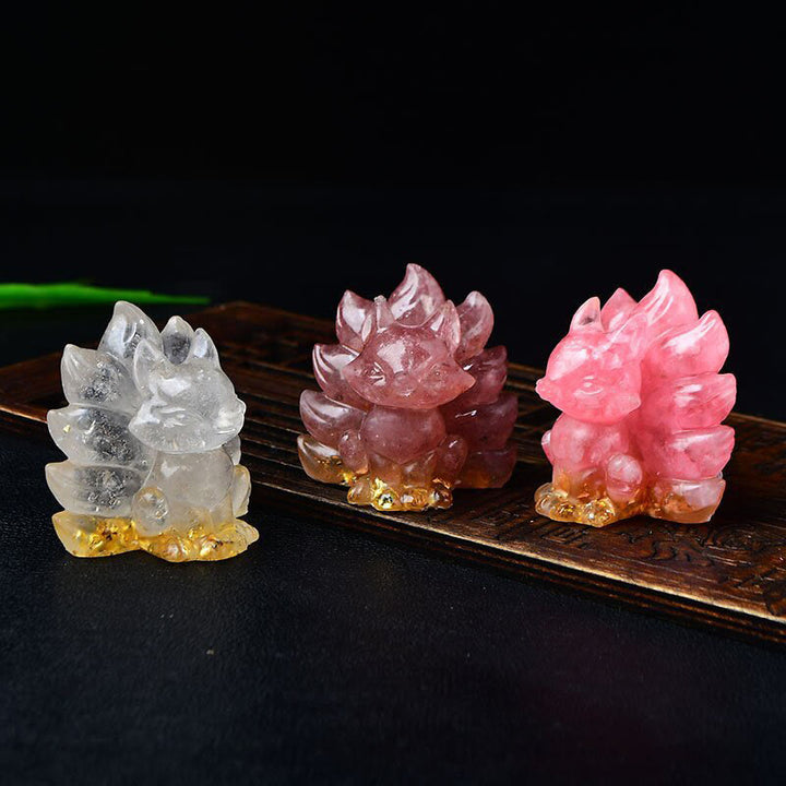 Buddha Stones天然石各種 クリスタル ストロベリークォーツ アメジスト 九尾の狐 守護 家の装飾