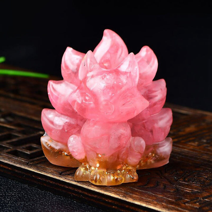 Buddha Stones天然石各種 クリスタル ストロベリークォーツ アメジスト 九尾の狐 守護 家の装飾 - ピンククリスタル 5.5×4.5×5.5cm - image 9