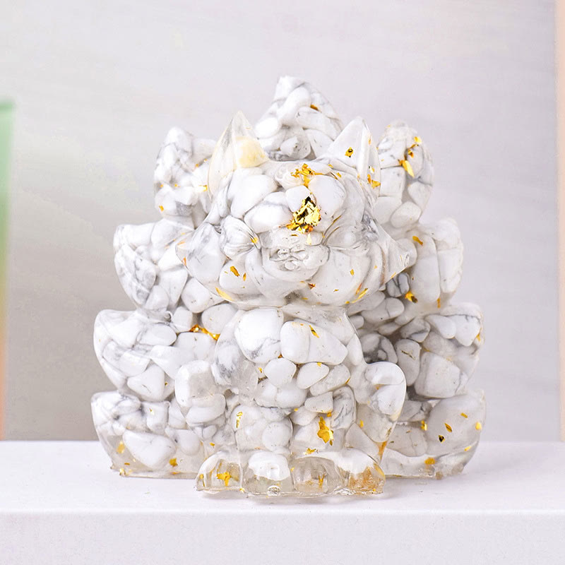 Buddha Stones小型 各種石 ストロベリークォーツ アメジスト グリーンアベンチュリン 九尾の狐 癒し 室内装飾 - ホワイトターコイズ - 8×8.7cm - image 6