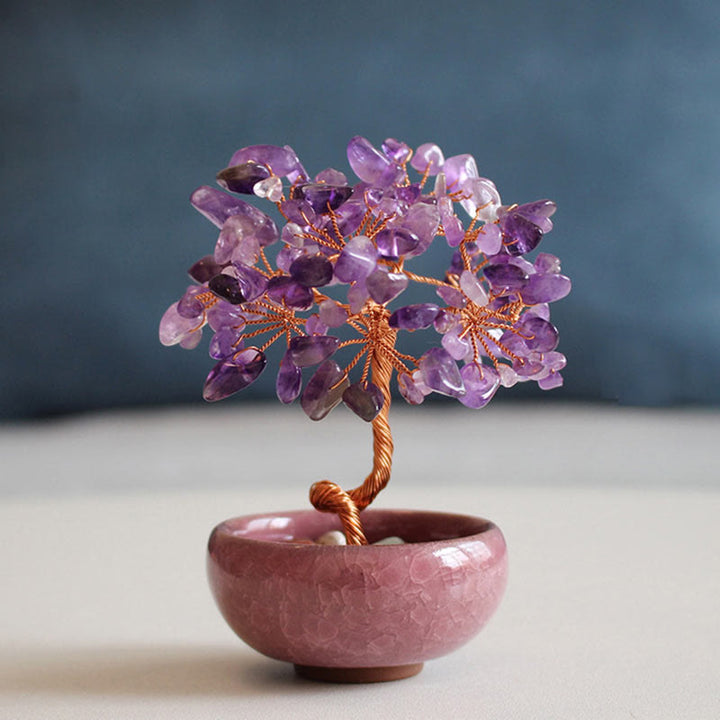 Buddha Stones各種クリスタルシトリンアメジストグリーンアベンチュリンツリー繁栄ホームデコレーション - アメジスト 6-7×10cm - ギフトボックス - image 2