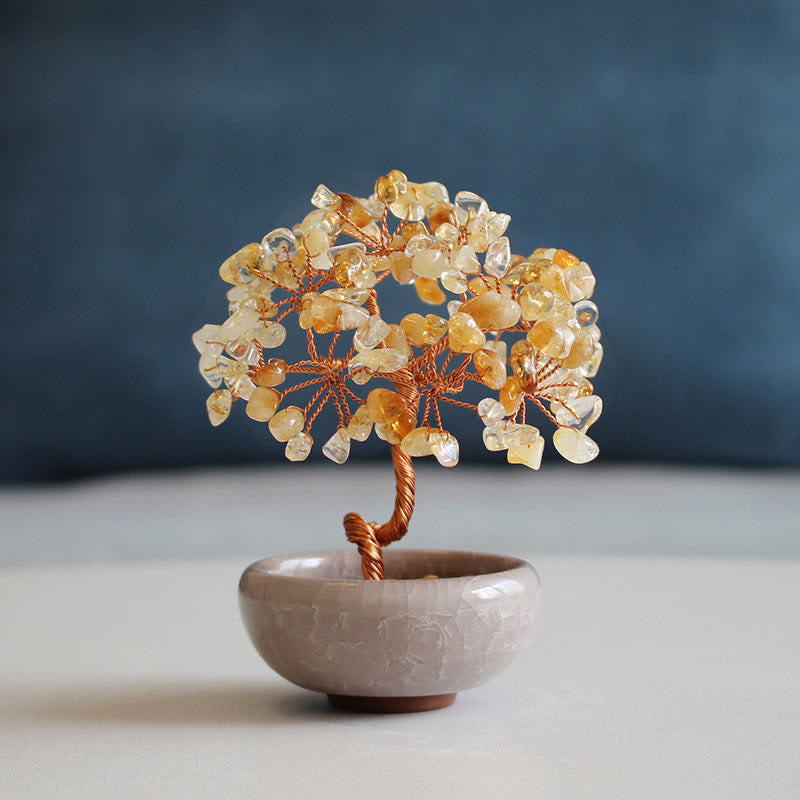 Buddha Stones各種クリスタルシトリンアメジストグリーンアベンチュリンツリー繁栄ホームデコレーション - シトリン 6-7×10cm - ギフトボックス - image 0