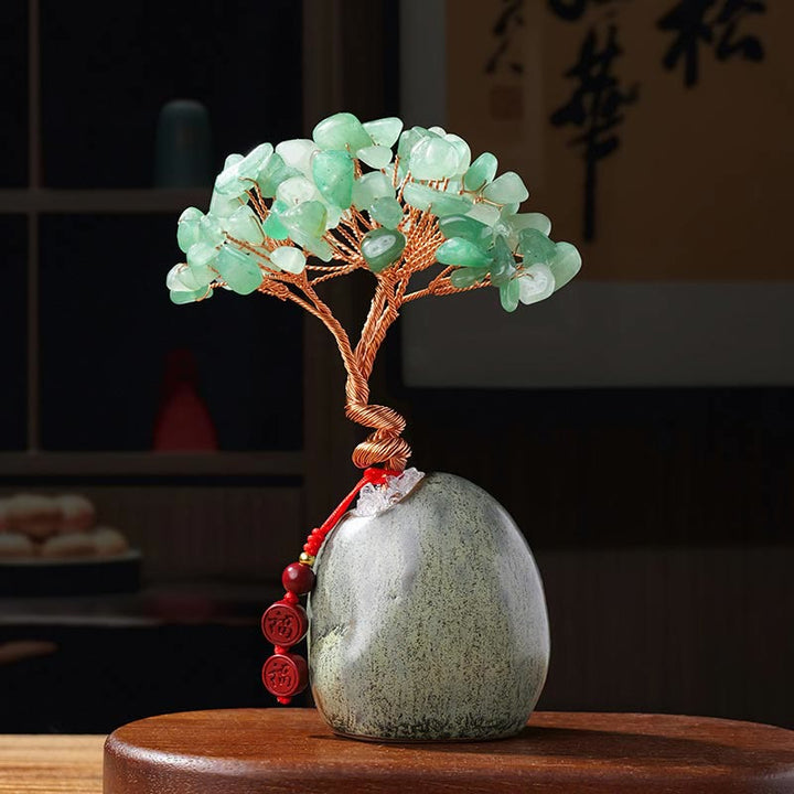 Buddha Stonesシトリン アメジスト グリーン アベンチュリン クリスタルツリー セラミックベース 繁栄 家の装飾