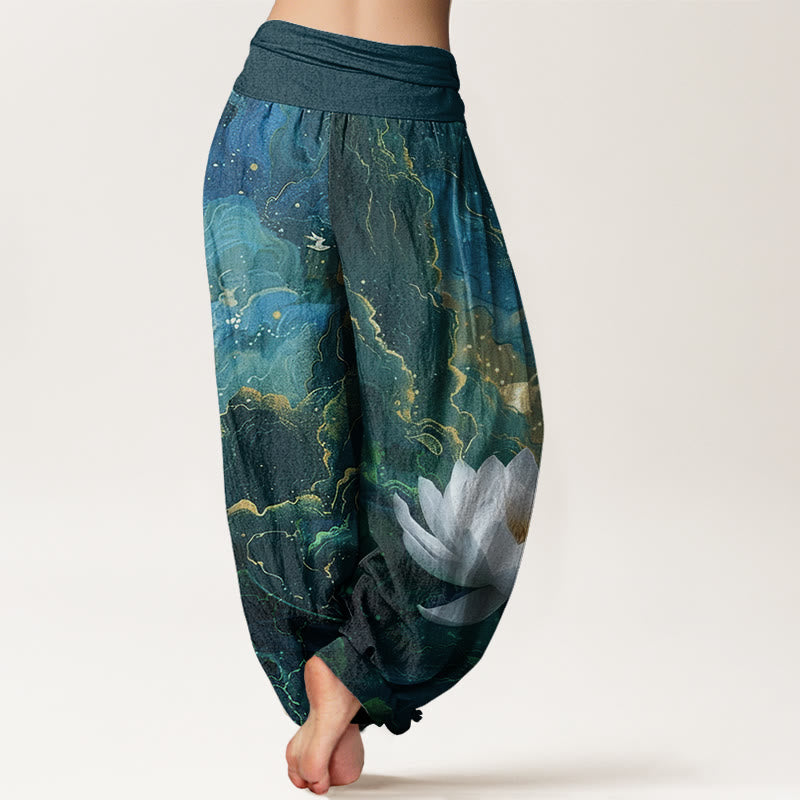 Buddha Stonesコットンカジュアル蓮星空雲柄レディース伸縮性ウエストハーレムパンツ - image 2
