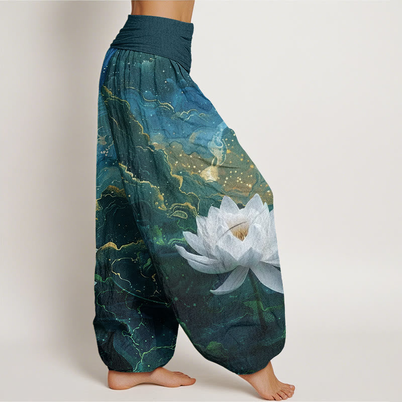Buddha Stonesコットンカジュアル蓮星空雲柄レディース伸縮性ウエストハーレムパンツ - image 1