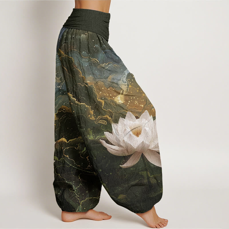 Buddha Stonesコットンカジュアル蓮星空雲柄レディース伸縮性ウエストハーレムパンツ - image 5