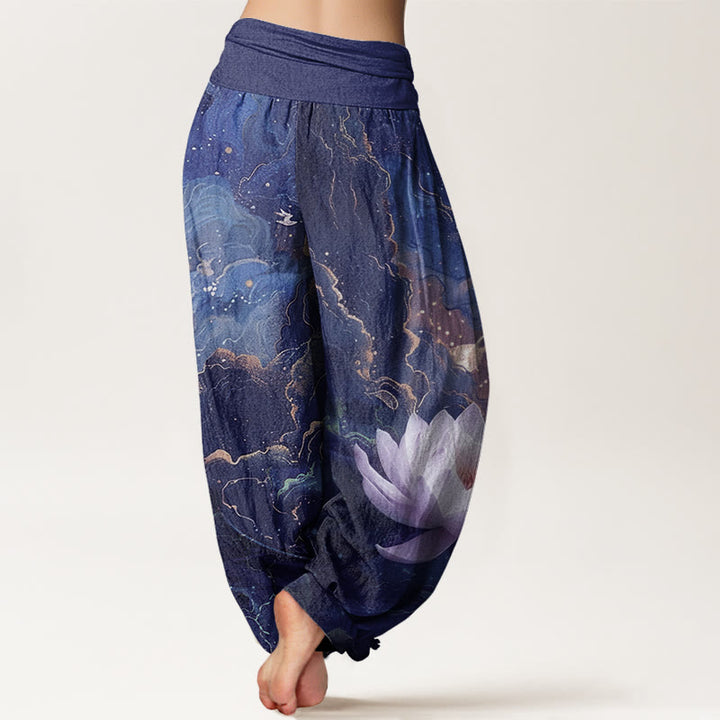 Buddha Stonesコットンカジュアル蓮星空雲柄レディース伸縮性ウエストハーレムパンツ - image 9