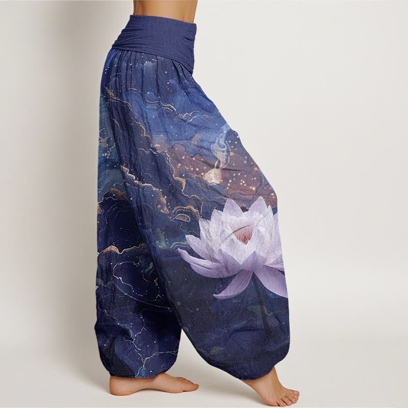 Buddha Stonesコットンカジュアル蓮星空雲柄レディース伸縮性ウエストハーレムパンツ - image 8