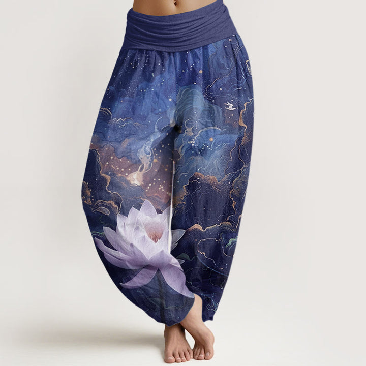Buddha Stonesコットンカジュアル蓮星空雲柄レディース伸縮性ウエストハーレムパンツ - 海軍 - US22、 UK/AU26、 EU54 (6XL) - image 7