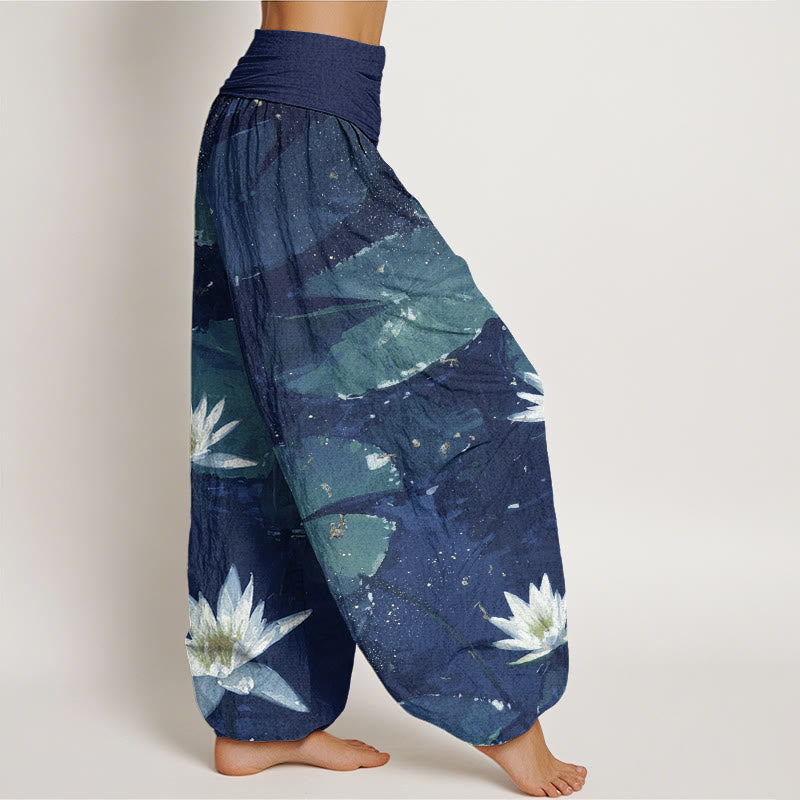 Buddha Stonesカジュアル 湖畔の蓮の葉柄 レディース 伸縮性ウエスト ハーレムパンツ - image 6