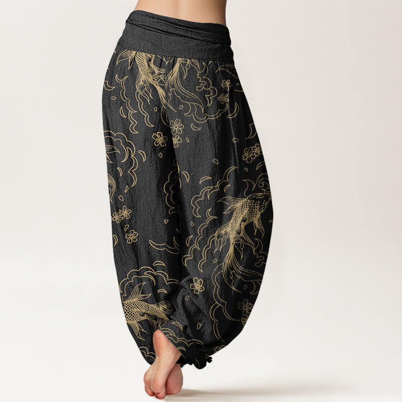 Buddha Stonesコットン カジュアル鯉波 花びら ライン柄 レディース 伸縮性ウエスト ハーレムパンツ - image 2