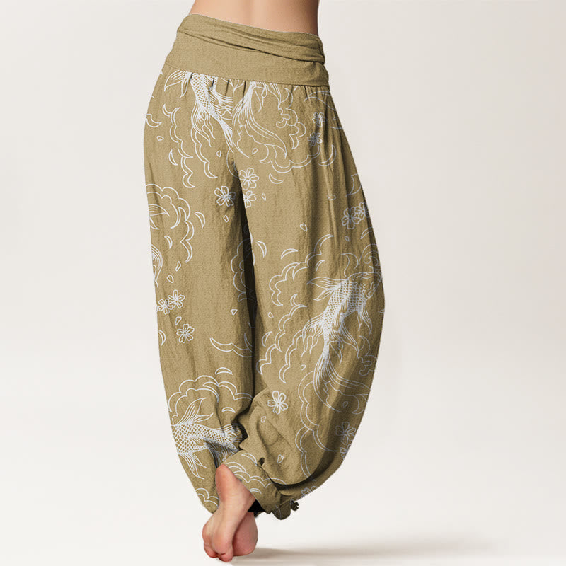 Buddha Stonesコットン カジュアル鯉波 花びら ライン柄 レディース 伸縮性ウエスト ハーレムパンツ - image 6