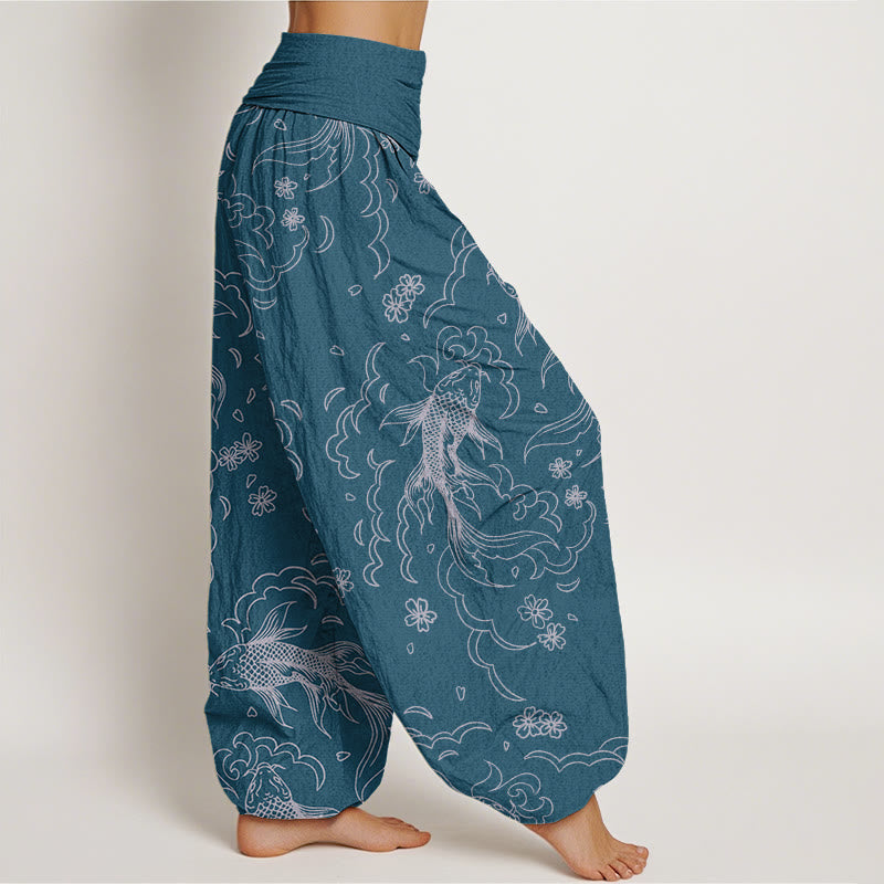Buddha Stonesコットン カジュアル鯉波 花びら ライン柄 レディース 伸縮性ウエスト ハーレムパンツ - image 8