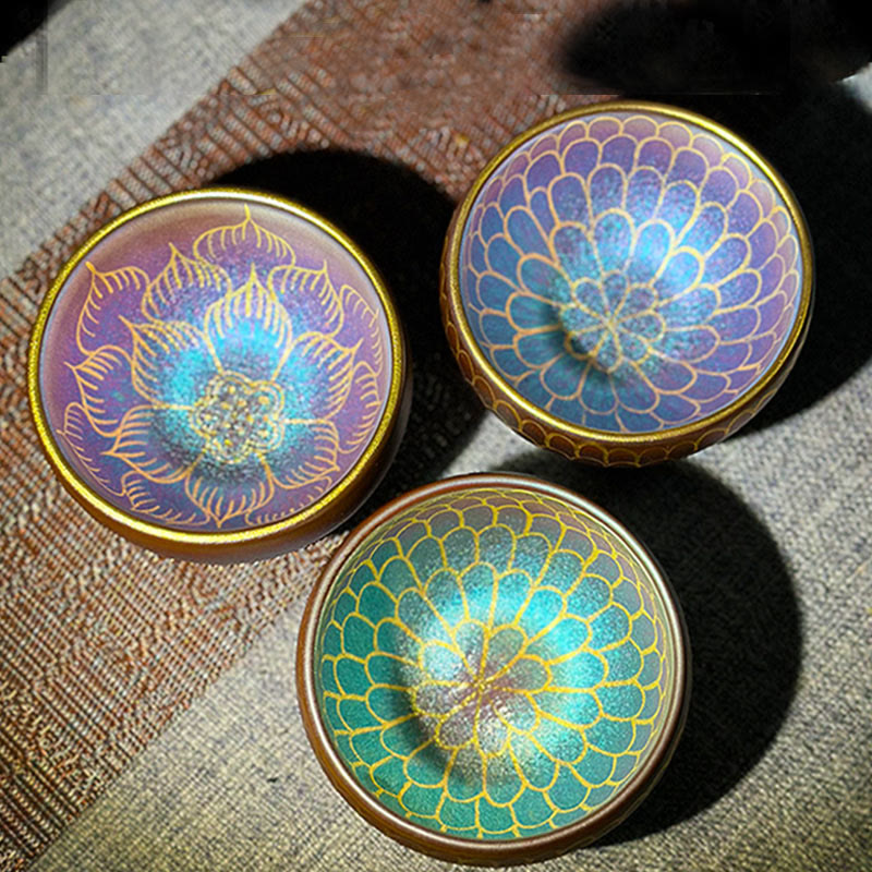 Buddha Stones手作り中国Jianzhan蓮の花のパターンセラミックティーカップカンフーティーカップ150ml