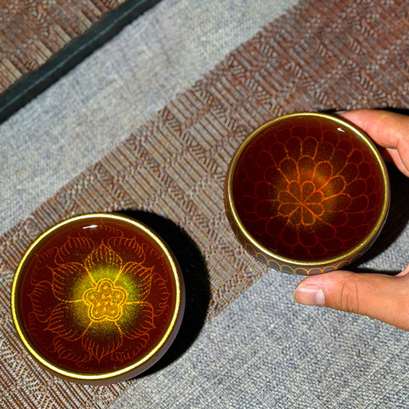 Buddha Stones手作り中国Jianzhan蓮の花のパターンセラミックティーカップカンフーティーカップ150ml