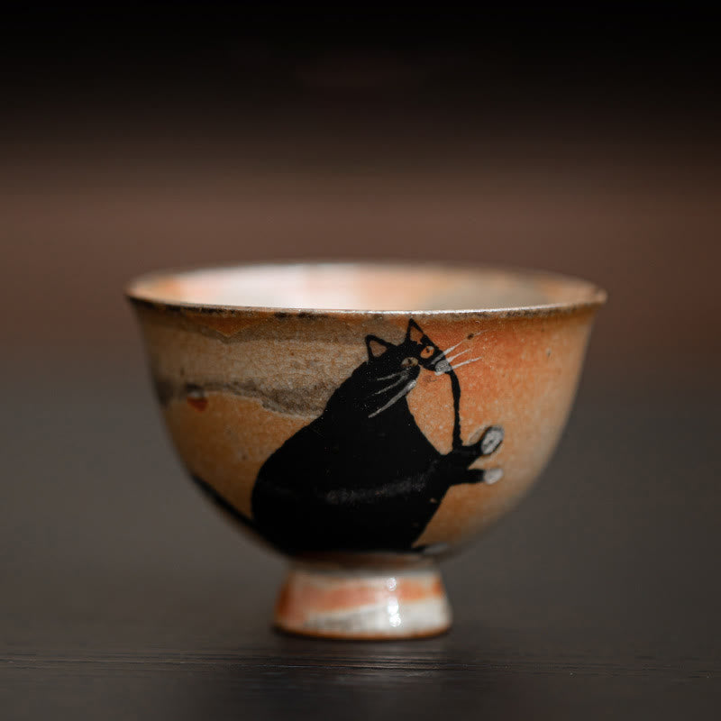 Buddha Stones小さくてかわいい猫のティーカップ カンフーティーカップ 60ml - 見上げる猫 6.5cm×4.7cm×60ml - image 3
