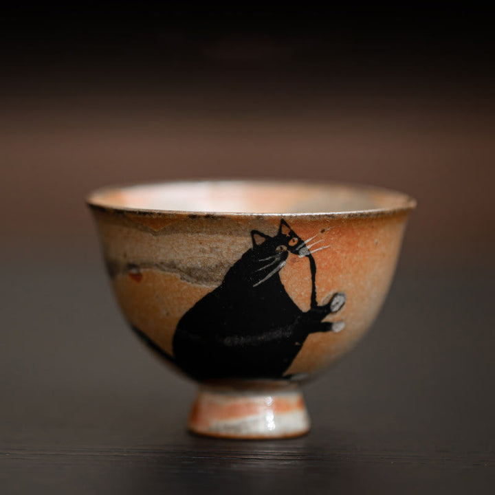 Buddha Stones小さくてかわいい猫のティーカップ カンフーティーカップ 60ml - 見上げる猫 6.5cm×4.7cm×60ml - image 3