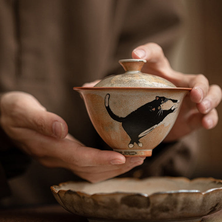 Buddha Stonesかわいい猫セラミック蓋碗ティーカップカンフーティーカップ蓋付き130ml - image 7