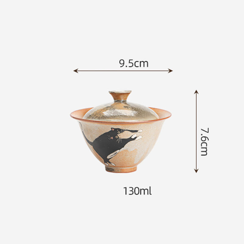 Buddha Stonesかわいい猫セラミック蓋碗ティーカップカンフーティーカップ蓋付き130ml - image 12