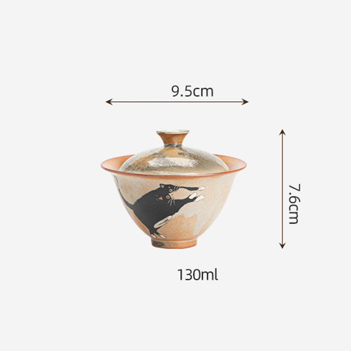 Buddha Stonesかわいい猫セラミック蓋碗ティーカップカンフーティーカップ蓋付き130ml - image 12