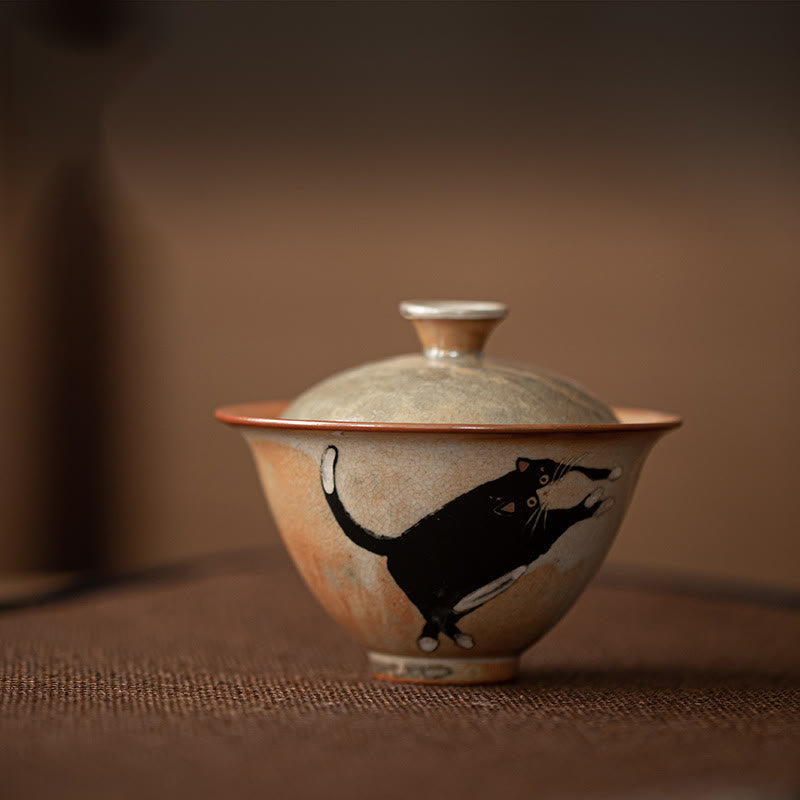 Buddha Stonesかわいい猫セラミック蓋碗ティーカップカンフーティーカップ蓋付き130ml - image 8