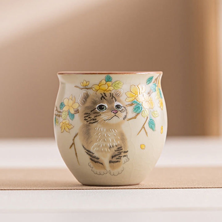 Buddha Stones、かわいい猫、黄色い花、ウサギのティーカップ、カンフーティーカップ - 猫 5.9cm*5.7cm*90ml - image 12