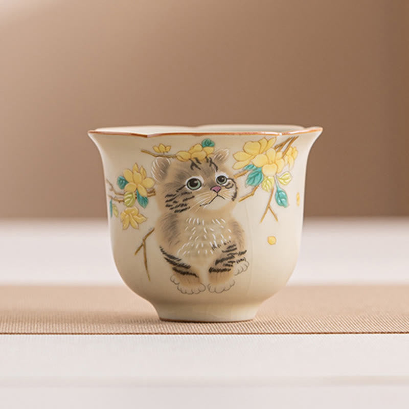 Buddha Stones、かわいい猫、黄色い花、ウサギのティーカップ、カンフーティーカップ - 猫 5.9cm*5cm*55ml - image 13