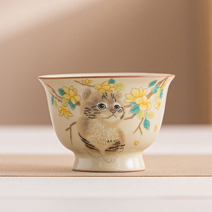 Buddha Stones、かわいい猫、黄色い花、ウサギのティーカップ、カンフーティーカップ - 猫 7.6cm*5.5cm*70ml - image 17