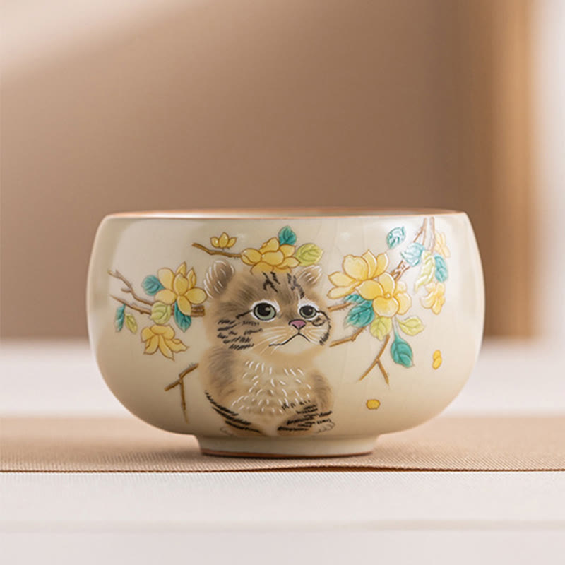 Buddha Stones、かわいい猫、黄色い花、ウサギのティーカップ、カンフーティーカップ - 猫 7.6cm*4.8cm*160ml - image 18