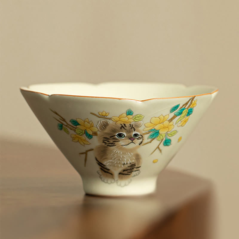 Buddha Stones、かわいい猫、黄色い花、ウサギのティーカップ、カンフーティーカップ - 猫 10.2cm×5.3cm×120ml - image 20