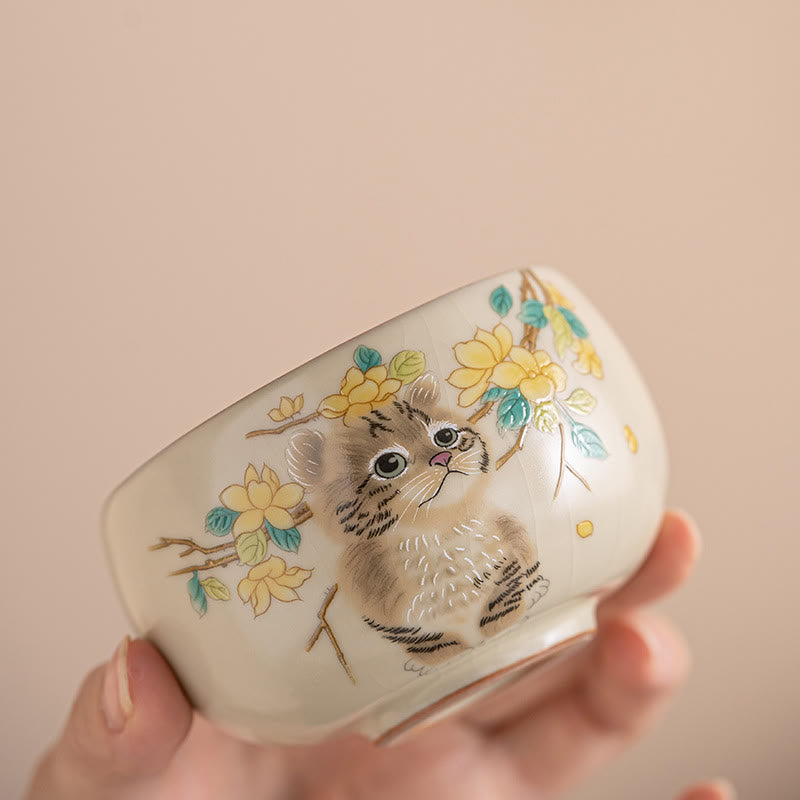 Buddha Stones、かわいい猫、黄色い花、ウサギのティーカップ、カンフーティーカップ - image 2