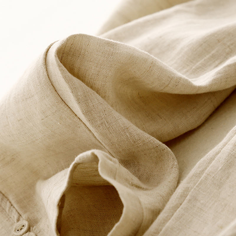 Buddha Stones夏 無地 サイドボタンデザイン コットンリネン レディース ハーレムパンツ ポケット付き - image 9