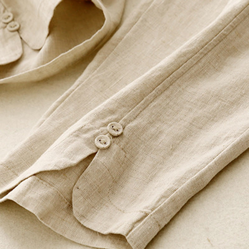 Buddha Stones夏 無地 サイドボタンデザイン コットンリネン レディース ハーレムパンツ ポケット付き - image 8