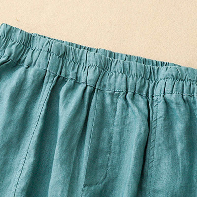 Buddha Stones夏 無地 サイドボタンデザイン コットンリネン レディース ハーレムパンツ ポケット付き - image 16