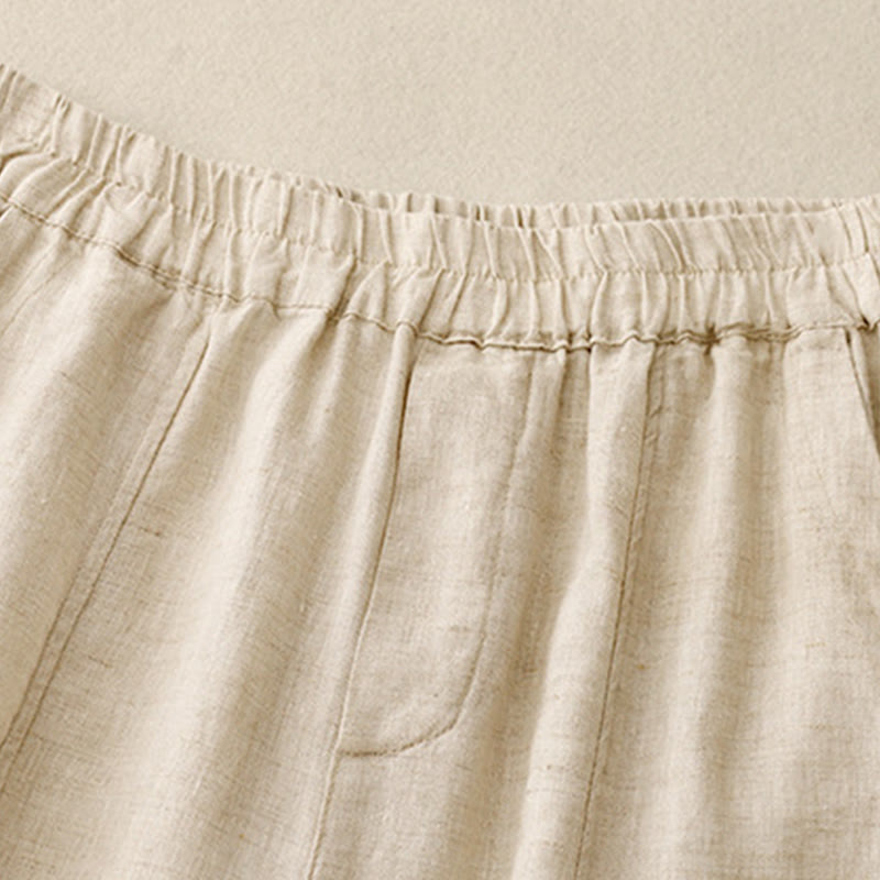 Buddha Stones夏 無地 サイドボタンデザイン コットンリネン レディース ハーレムパンツ ポケット付き - image 6