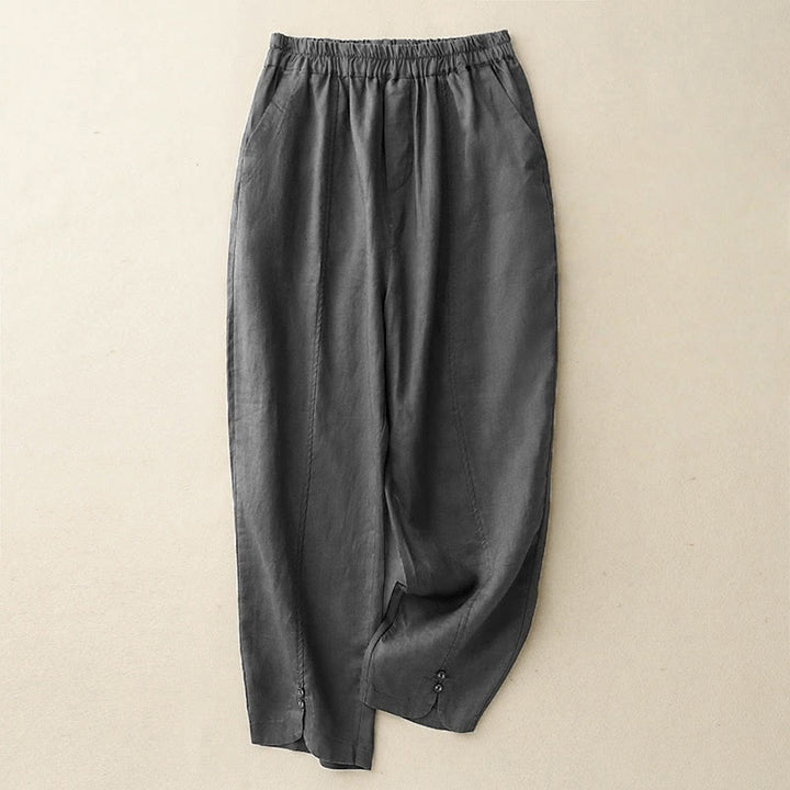Buddha Stones夏 無地 サイドボタンデザイン コットンリネン レディース ハーレムパンツ ポケット付き - ダークスレートグレー - US8-10，UK/AU12-14，EU40-42 (2XL) - image 12
