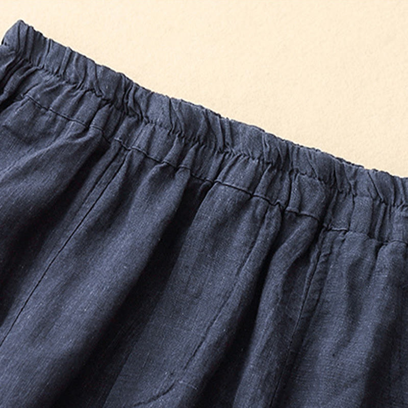 Buddha Stones夏 無地 サイドボタンデザイン コットンリネン レディース ハーレムパンツ ポケット付き - image 21