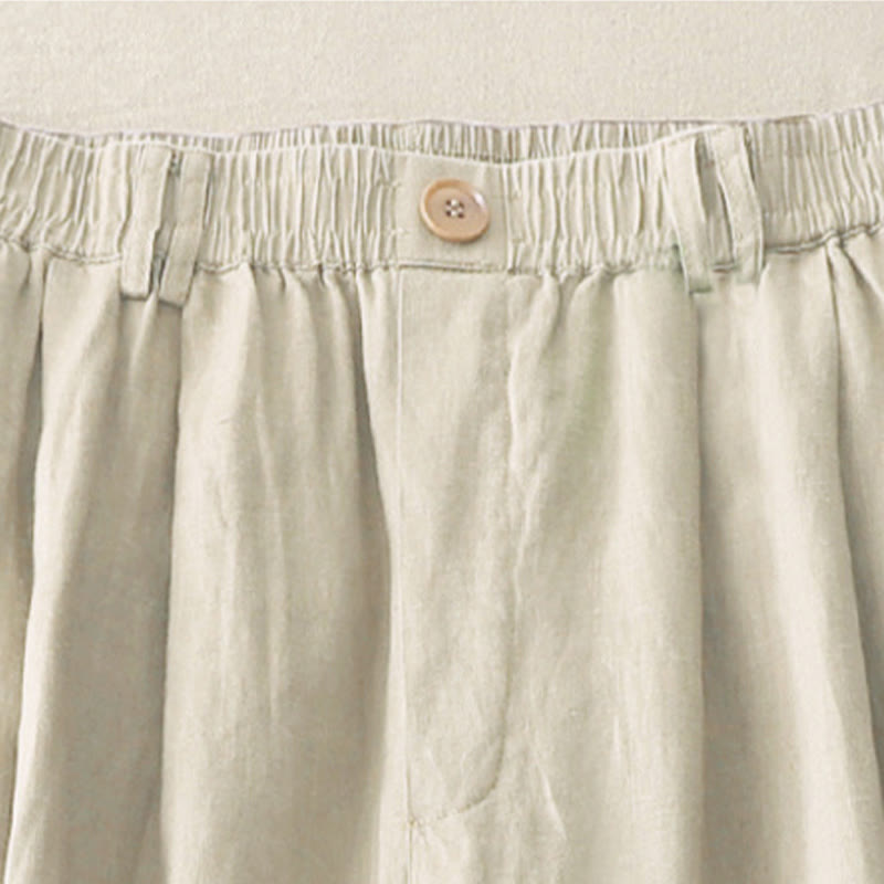 Buddha Stonesヴィンテージ 無地 プリーツカフスデザイン コットンリネン レディース ワイドレッグパンツ ポケット付き - image 3