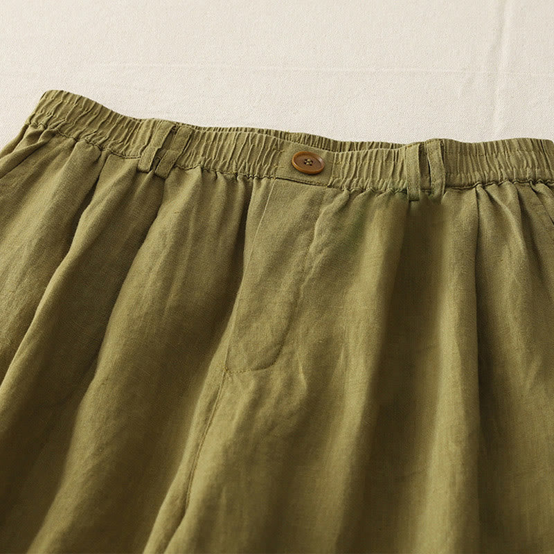 Buddha Stonesヴィンテージ 無地 プリーツカフスデザイン コットンリネン レディース ワイドレッグパンツ ポケット付き - image 9