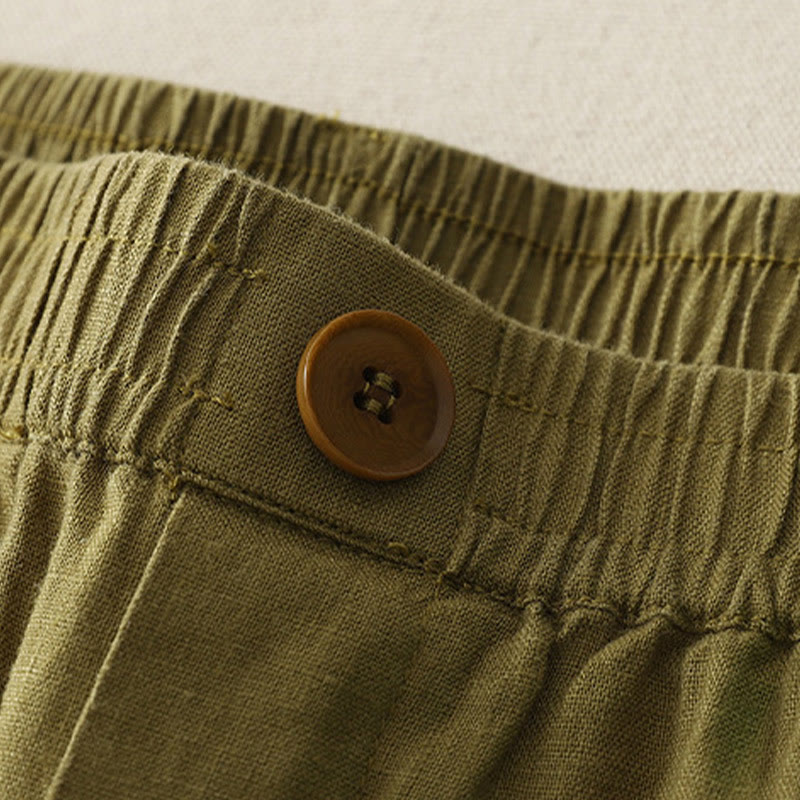 Buddha Stonesヴィンテージ 無地 プリーツカフスデザイン コットンリネン レディース ワイドレッグパンツ ポケット付き - image 8