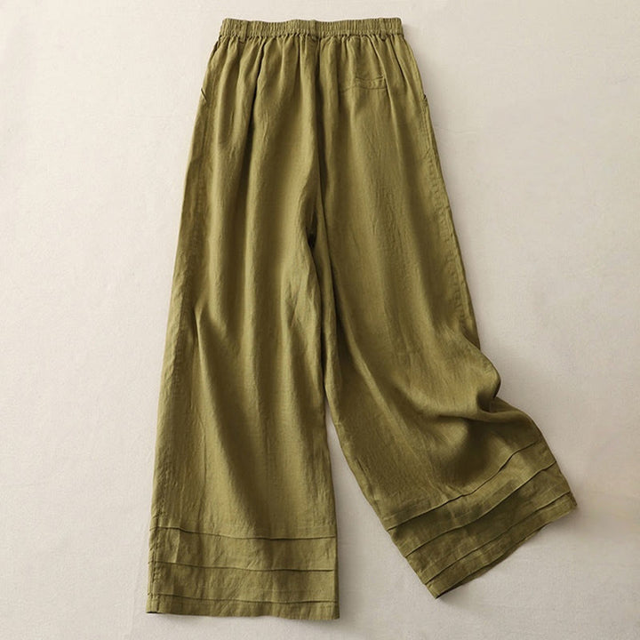 Buddha Stonesヴィンテージ 無地 プリーツカフスデザイン コットンリネン レディース ワイドレッグパンツ ポケット付き - image 7