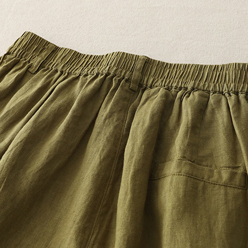 Buddha Stonesヴィンテージ 無地 プリーツカフスデザイン コットンリネン レディース ワイドレッグパンツ ポケット付き - image 10