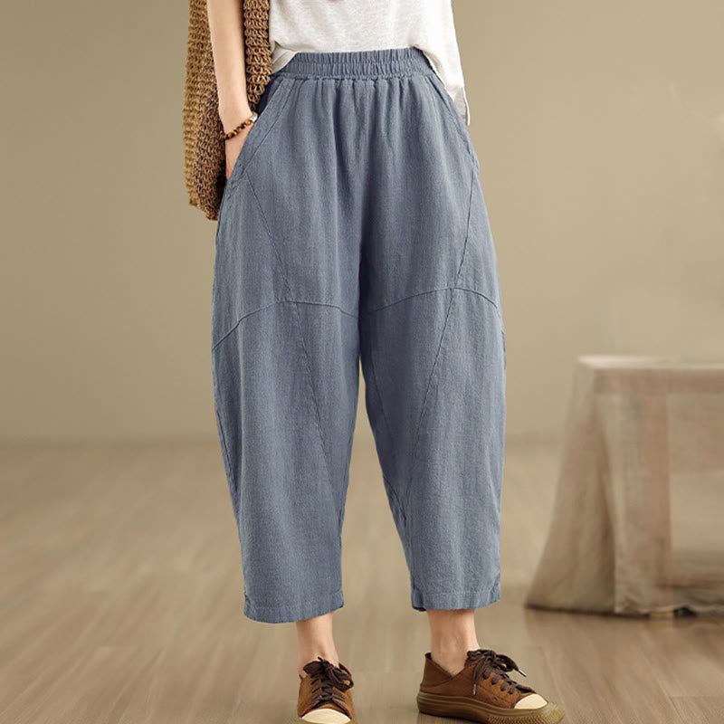 Buddha Stones春 7-8丈 無地 レディース コットンリネン ハーレムパンツ ポケット付き - image 15