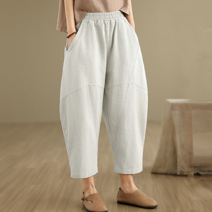 Buddha Stones春 7-8丈 無地 レディース コットンリネン ハーレムパンツ ポケット付き - image 6