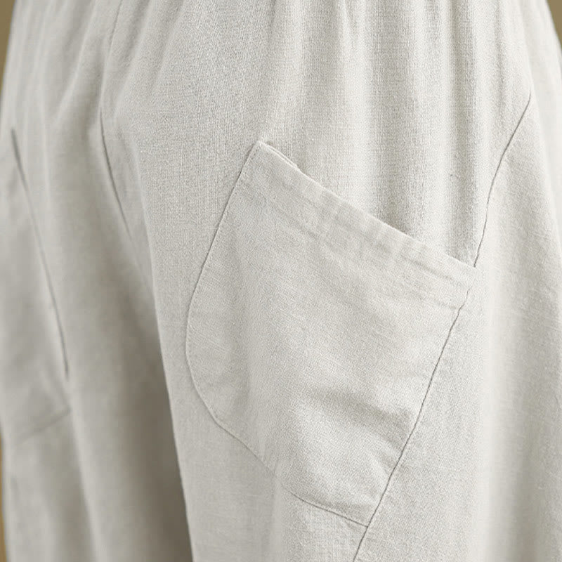 Buddha Stones春 7-8丈 無地 レディース コットンリネン ハーレムパンツ ポケット付き - image 9