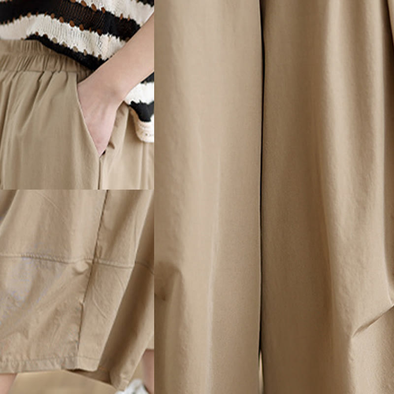 Buddha Stones夏用 不規則プリーツデザイン コットン レディース ワイドレッグパンツ ポケット付き - image 7